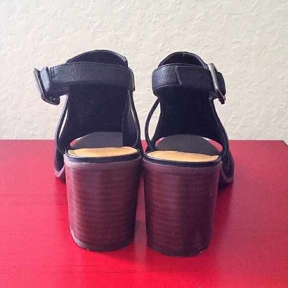 Franco Sarto Open Toe Mandi Block Heels Black Leather Shoes Women's 9.5 M - Picture 8 of 16